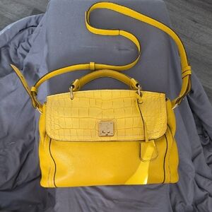 MCM Yellow Croc-Texture Top Handle Shoulder Bag